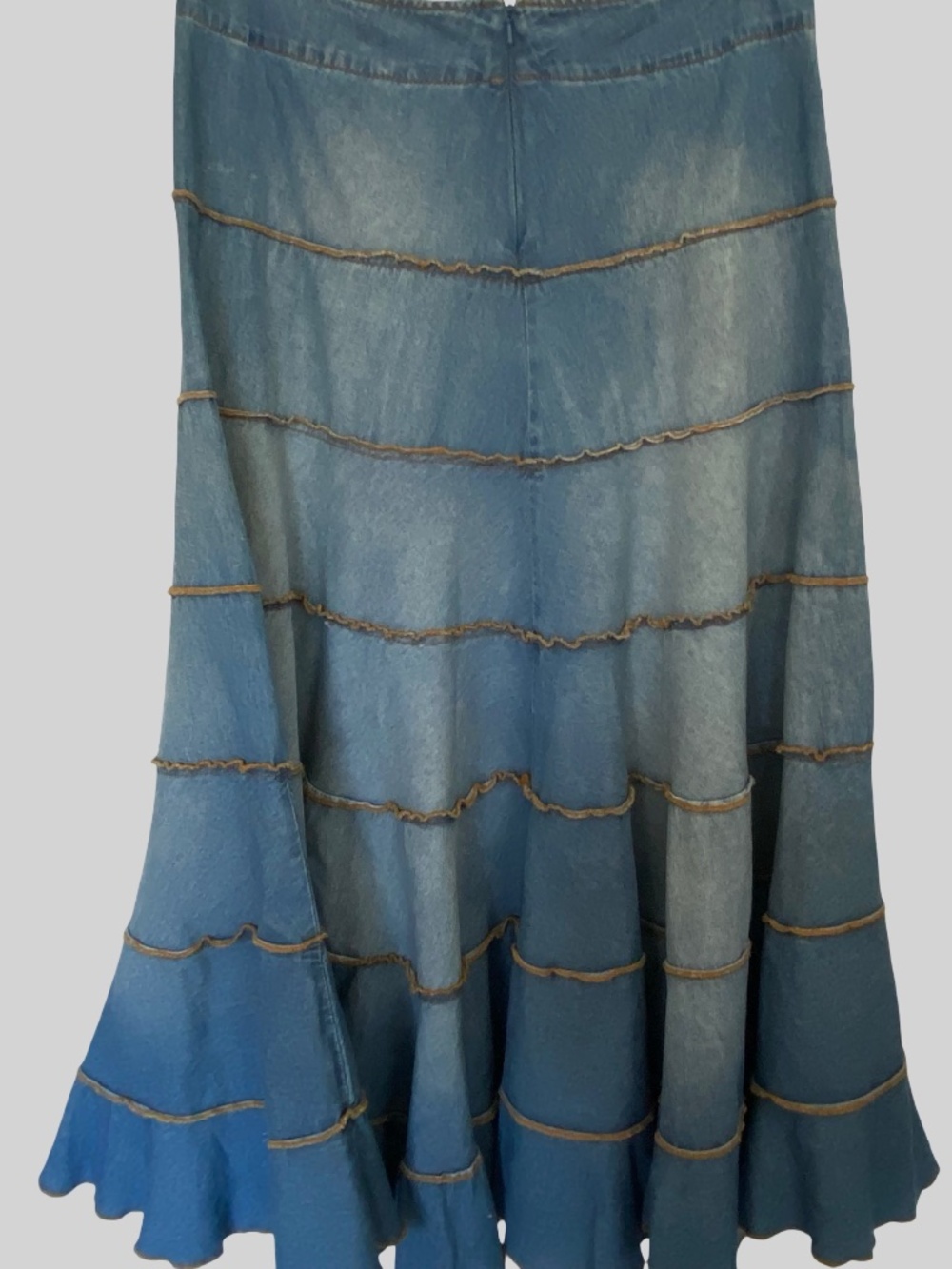 Together Blue Faded Denim Y2K Flare Western Prairie Rodeo Midi Skirt-Sz-9/10